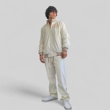 Men  s Manzini Off White  Brown Velvet Rhinestone Causal Tracksuits Outfits Sets