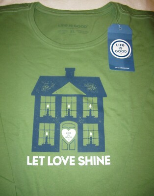 LIFE IS GOOD NEW Let Love Shine Home Green Tee LS TShirt Top NWT Womens Size XL