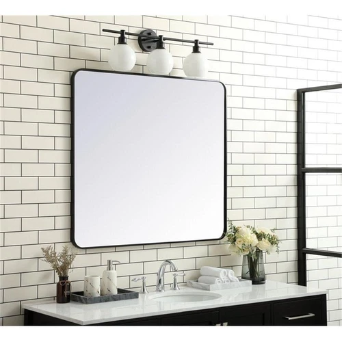 Elegant Decor Evermore 36x40" Soft Corner Metal Rectangular Mirror in Black - Picture 8 of 8