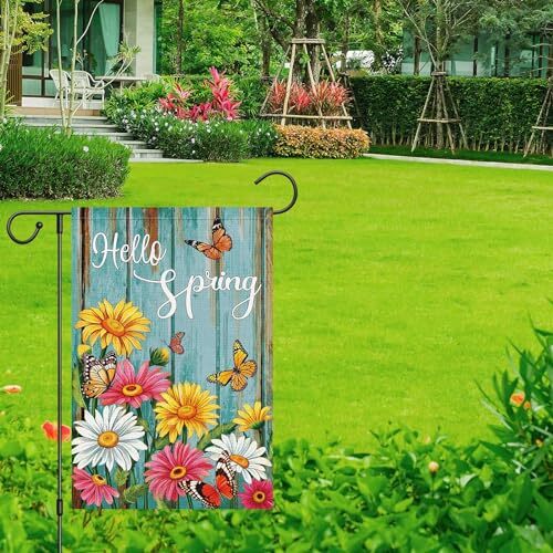 Hello Spring Garden Flag Spring Summer Daisy Garden Flags 12 x 18 Inch Burlap 