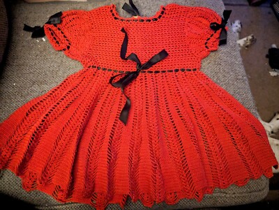 handmade crochet Dress Red With black Approx. 2t