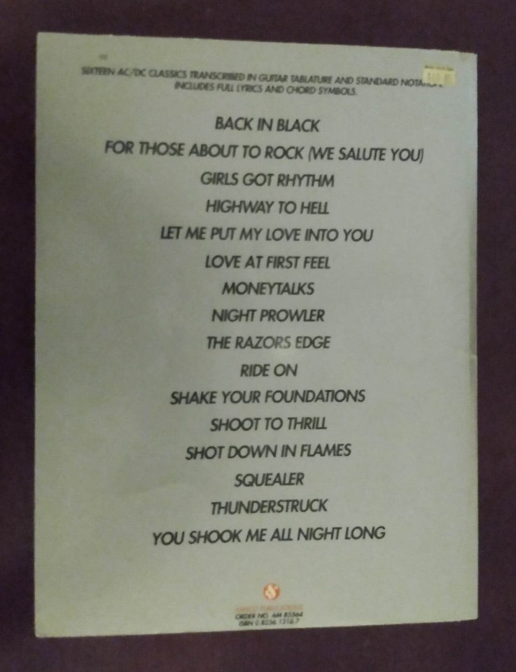 AC/DC Anthology tablature book AMSCO publications | eBay