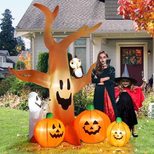 8Ft Halloween Inflatable Dead Tree w/ LED, Pumpkin, Ghost & Owl Yard Decor - Picture 4 of 11