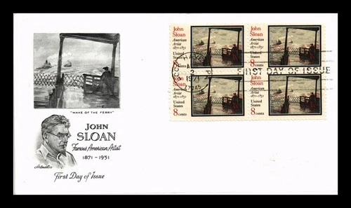 DR JIM STAMPS US COVER JOHN SLOAN AMERICAN ARTIST FDC BLOCK OF 4 ARTMASTER