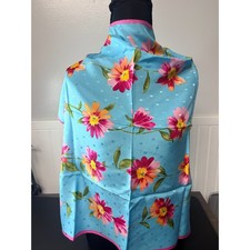 Talbots Blue Pink Floral 100 Silk Square Scarf 26x26 Polka Dot Jacquard