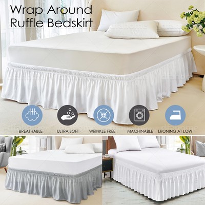 Bed Dust Ruffle Skirt Queen King Twin Full Easy Wrap Around Elastic Bedskirt 15''
