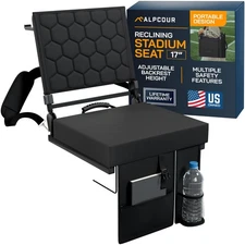 ALPCOUR FOLDING RECLINING STADIUM SEATS WITH BACK SUPPORT FOR BLEACHERS - BLACK