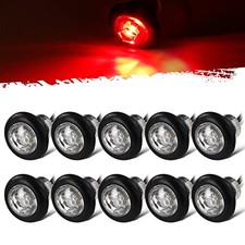 10x 3/4" Mini Round Led Side Marker Lights Grommet Mount w Plug Connectors Red