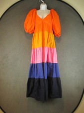FARM Rio for Anthropologie Dress Womens XS Colorblock Puff Sleeve Tiered Maxi
