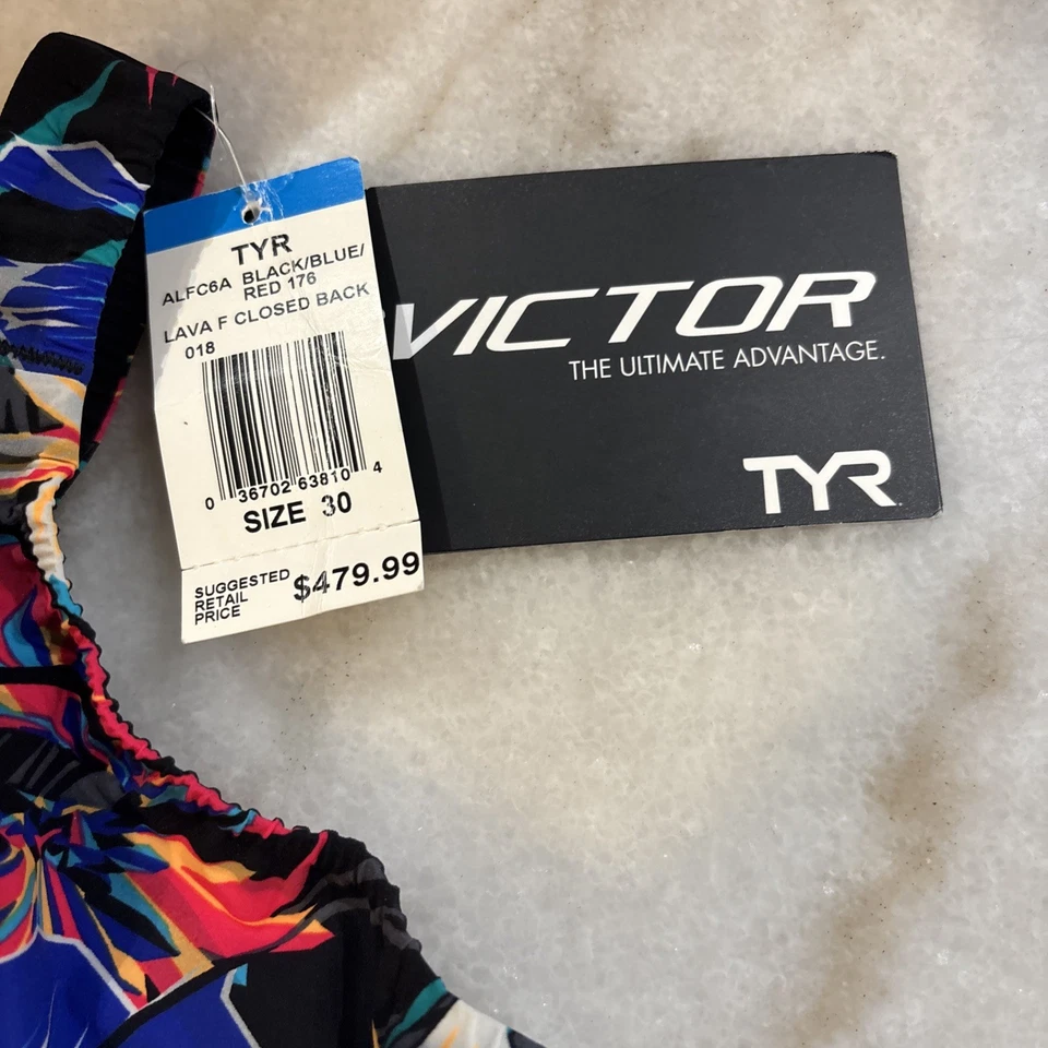 TYR Women's Avictor-Closed Back Tech Suit-Fina- Black/Blu/Red- size 30- NWT!  - Image 4 of 4