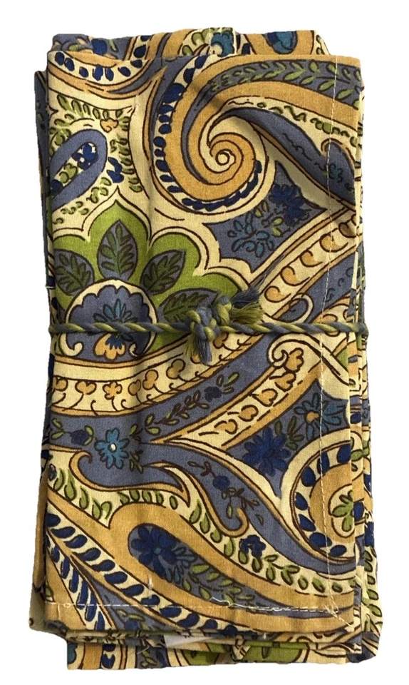 Juego de 10 servilletas de cachemira April Cornell 16"X16" azul verde dorado 100 % algodón nuevas con etiquetas Foto 2 de 4