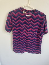 Vintage Rena Rowan Zig Zag Striped Purple Pink Blouse Size 6 Retro 80s