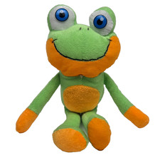 small green and orange plush frog toy 10"