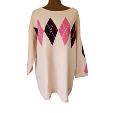 New York Company Women's Sweater Size XL Pink Argyle Academia Preppy