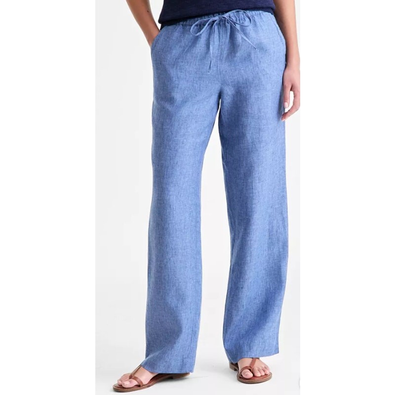 Charter Club Women's 100% Linen Drawstring Pants Blue XXL