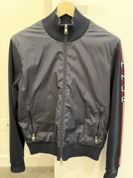 Moncler Men’s Navy Bomber Jacket Full Zip Stand-Up Collar Solid Size M