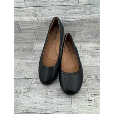 Clarks Canebay Plain Black Leather Ballet Flats Comfort Size US 8 W
