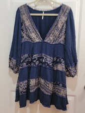 Free People Dress Womens M Blue My Love Mini Boho Festival Peasant Feminine