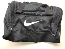 Nike Duffel Gym Bag Unisex Black Weekend Carry On Sport White Logo Zip 20" Long