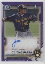 2021 Bowman Chrome Prospect Purple Refractor 218/250 Jesus Parra Auto 0s9t