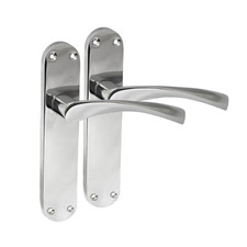 Polished Chrome Twist Door Handle, Interior Latch Lever on Long Back Plate