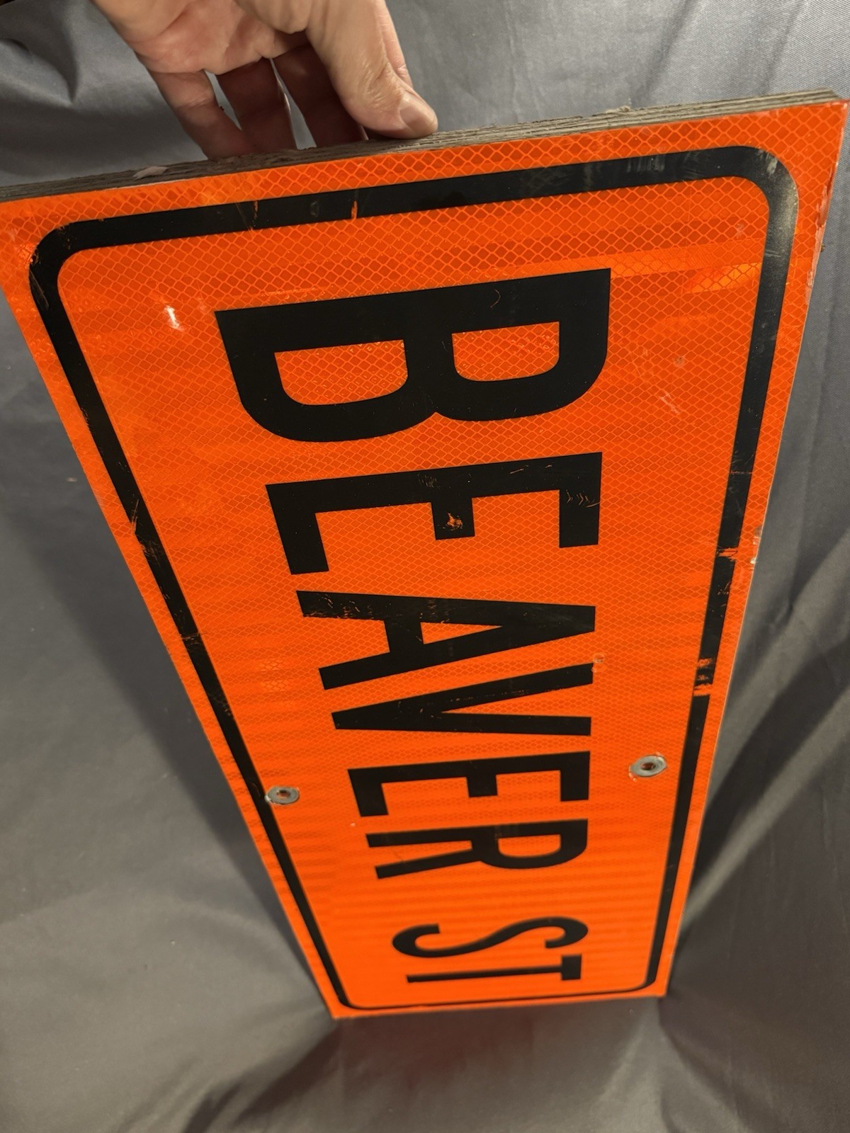 Fun Vintage BEAVER ST Orange Reflective Municipal Construction Street Sign 