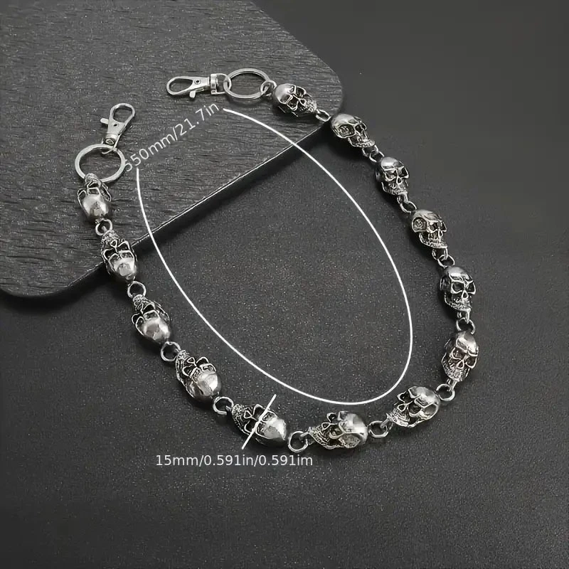 Pantalones de mezclilla calavera plateados cadena hip hop punk cadena cintura accesorios para hombre aleación Foto 2 de 4