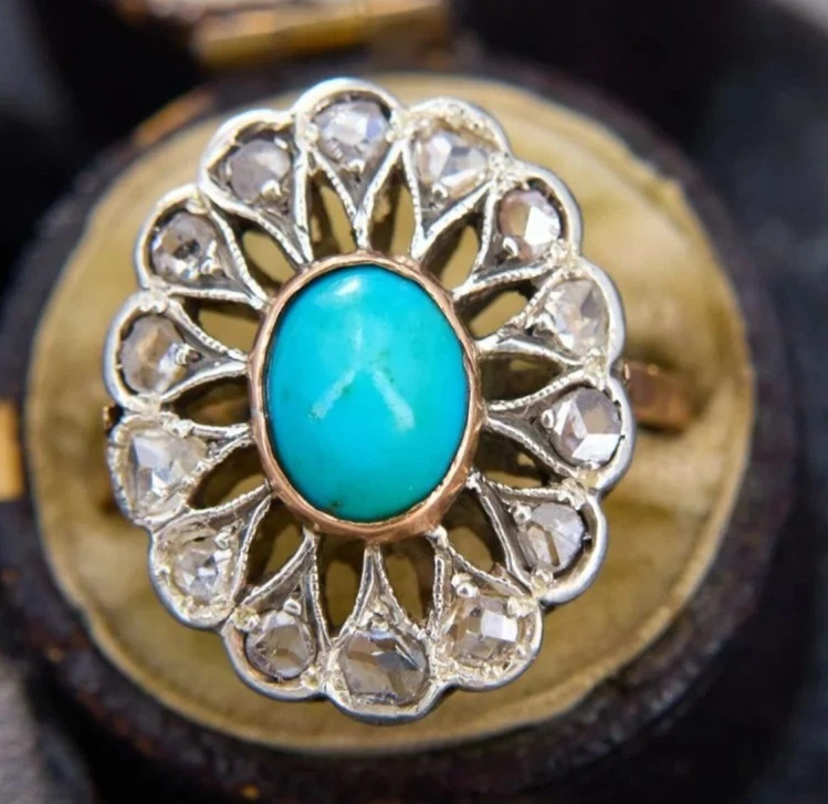 925 Sterling Silber Türkis & Zirkonia Lab Created Edelstein Ring - Bild 2 von 3