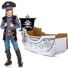 Eaasty Coloring Pirate Ship Cardboard Playhouse for Large, Black and White