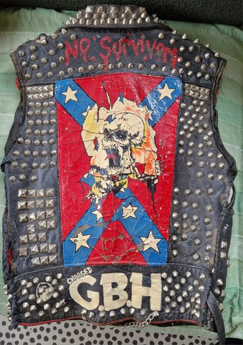 Vintage UK 1982 Leather Studded Punk Jacket, GBH No Survivors - Picture 4 of 12