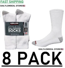 Kirkland Signature Men’s Athletic Sock 8 Pair White Color - Made in USA** NEW***