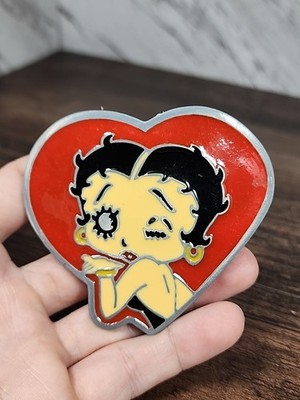 Vintage Betty Boop Heart Belt Buckle Enamel Pinup Flapper Face Red Black Betty Boop Heart Shaped Belt Buckle & Vintage Betty Metal  main image 2