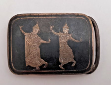 STERLING SILVER BELT BUCKLE VINTAGE SIAM SILVER NIELLO     #HH