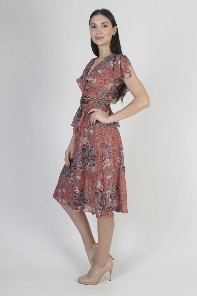 Vestido De Colección Años 70 Ligero Cóctel Fiesta Floral Peplum Aireado Volantes Boho Solero Foto 4 de 4