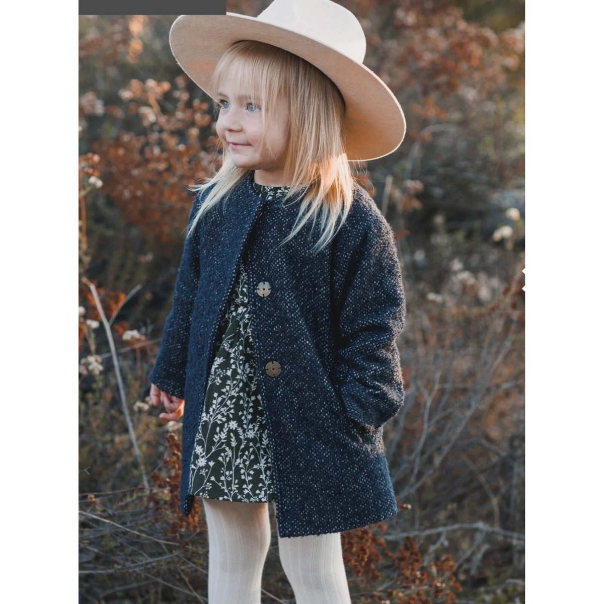 NWT Rylee Cru winnie coat washed indigo wool navy blue 8-9y
