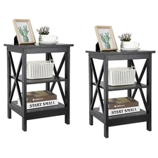 Set of 2 End Table Sofa Side Table with Storage Shelf Living Room Bedroom Black