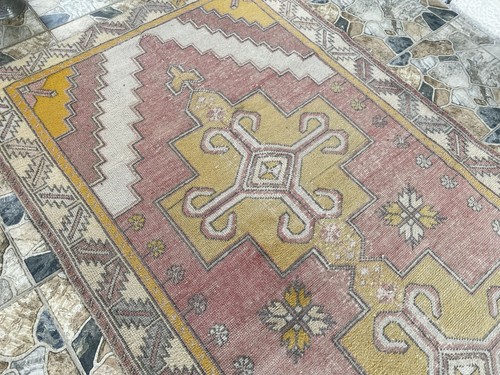Vintage Turkish Oushak Rug, 4 x 8 ft Handmade Pink Wool Antique Tribal Area Rug - Picture 5 of 15