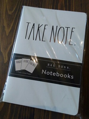 Rae Dunn 3 pk Notebook Set thoughts doodle  note 80 pages each Stationary -NEW-
