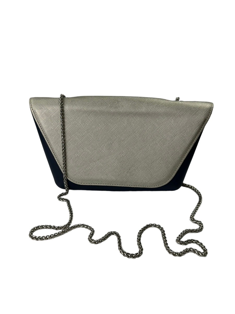 Obag O Bag Italy Blue Silver Thermoplastic Flap Bag Chain Strap