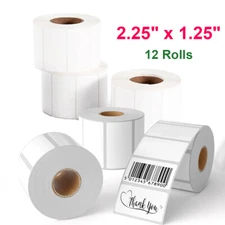 12 Roll 2.25"x1.25" Direct Thermal Labels Adhesive Barcode SKU Labels  for Zebra