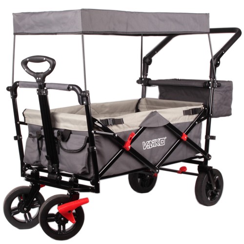 Bollerwagen Faltbar Handwagen Klappbar Gartenwagen mit Dach Transportwagen Gurte - Bild 2 von 9