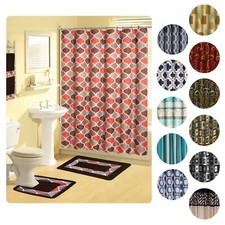 Trellis Multi-Color 17-Piece Bath Rug Shower Curtain Set with Hooks Towels