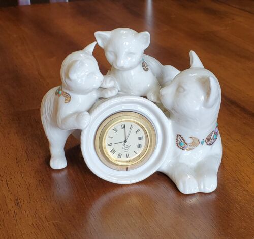 Figurine horloge de bureau à quartz Lenox Cat & Kittens collection bijoux Chine États-Unis 1995 - Photo 1/7