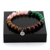 Armband Perlen Opal Rosa + Roter Tigerauge + Malachit + Holz 8 Hergestellt