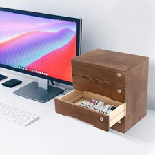 4 Layers Vintage Jewelry Organizer Wooden File Storage Box with Lockable Drawers