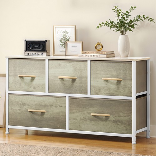 Chest of Storage 5 Drawer Fabric Dresser White Bedroom Tower Cabinet Furniture - Picture 8 of 11
