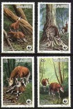 Zaire 1984 MNH 4v, Okapi, WWF, Antelope, Wildlife