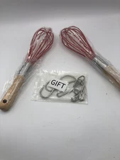 2 Whisk kitchen Baking tool Utensil, Cake￼ Egg Stirring, Wooden Handle, Mixer.