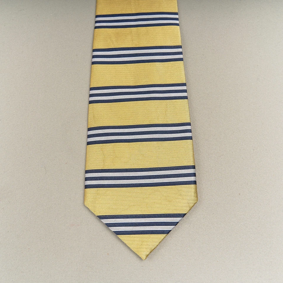 Corbata de seda Brooks Brothers Makers dorada azul marino blanco a rayas EE. UU. 56" Foto 2 de 4