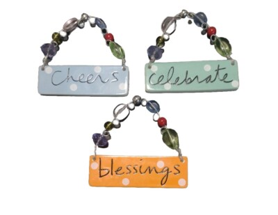 (3) Sandra Magsamen Jeweled Miniature Signs....Cheers.. Blessings... Celebrate 